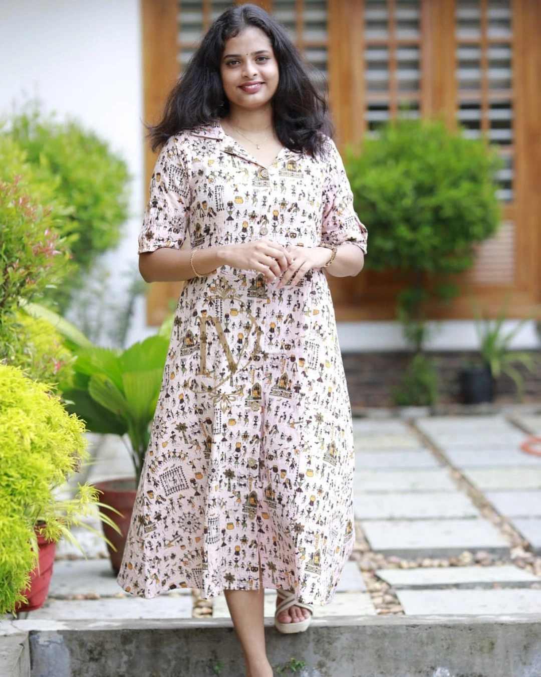 Kantha Cotton Peach A-Line Dress 2