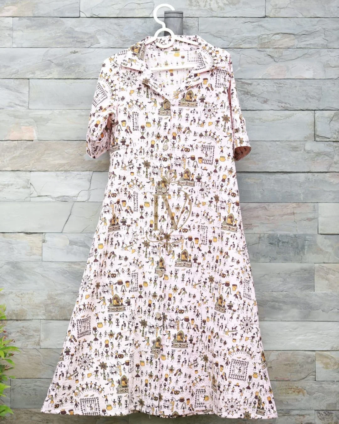 Kantha Cotton Peach A-Line Dress 3