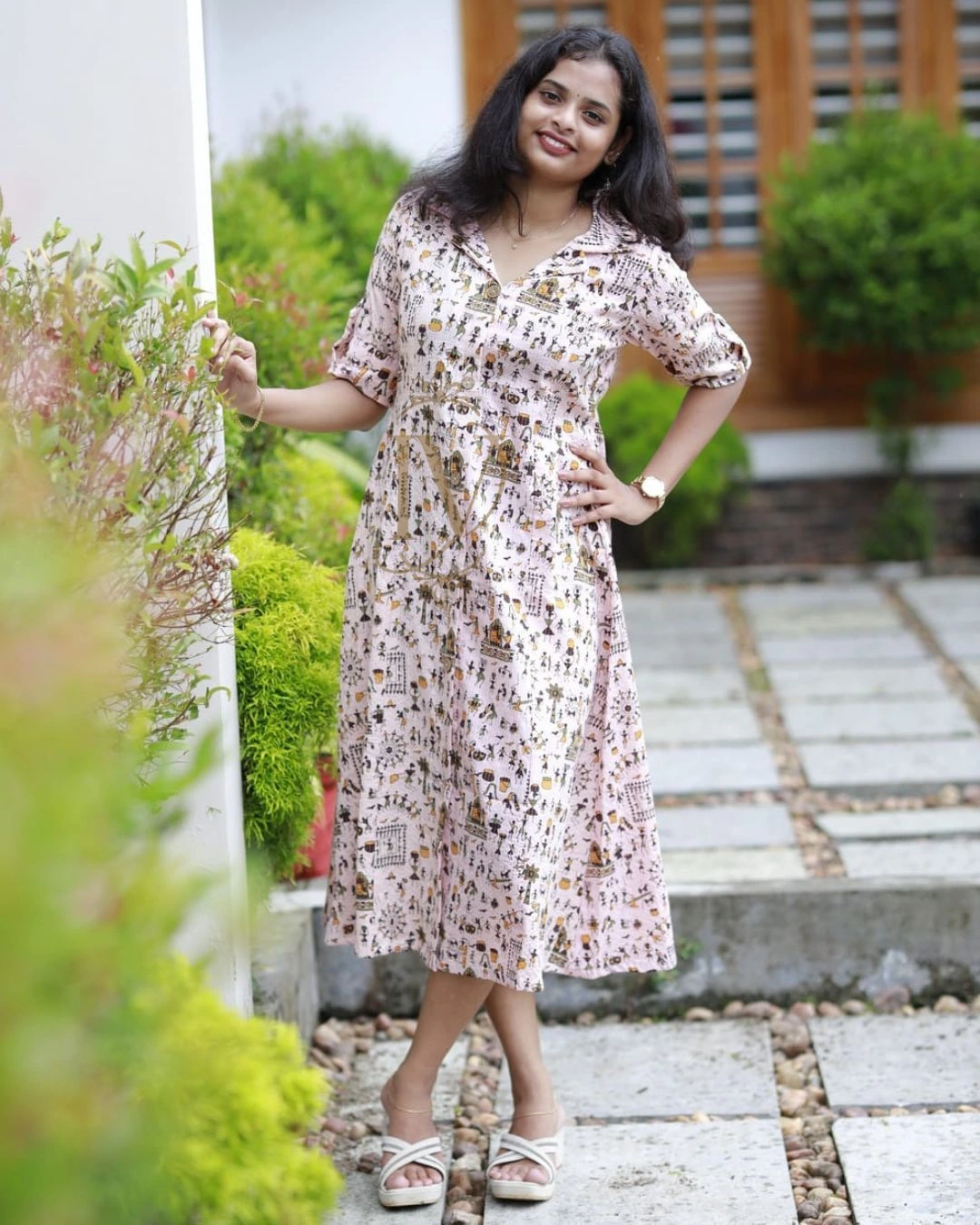 Kantha Cotton Peach A-Line Dress 4