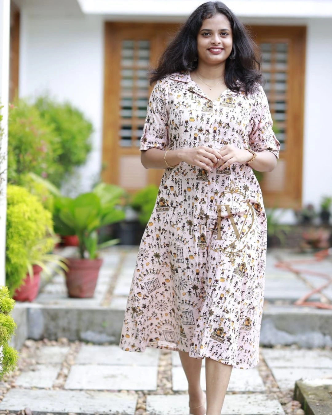 Kantha Cotton Peach A-Line Dress 5