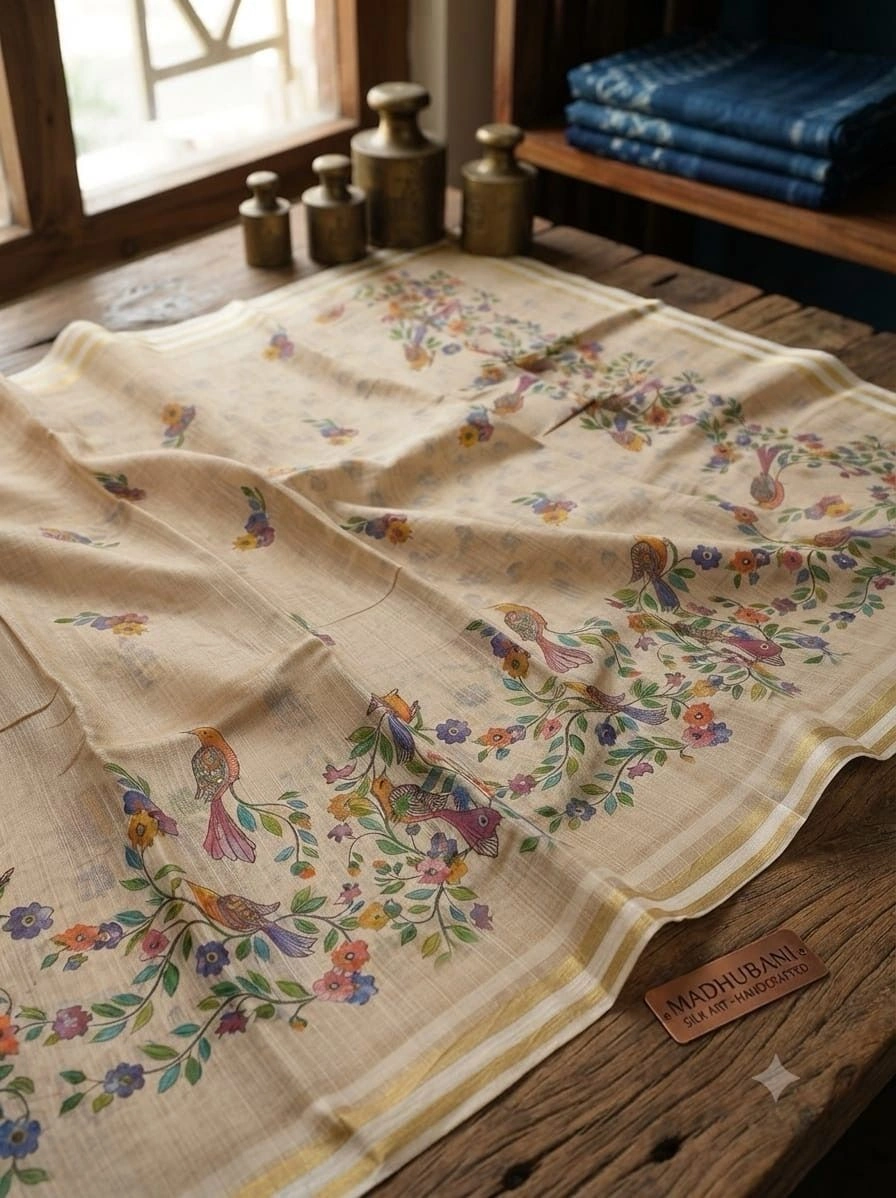 Premium Kerala Style Linen Cotton Saree with Floral Print | Soft & Shiny 4