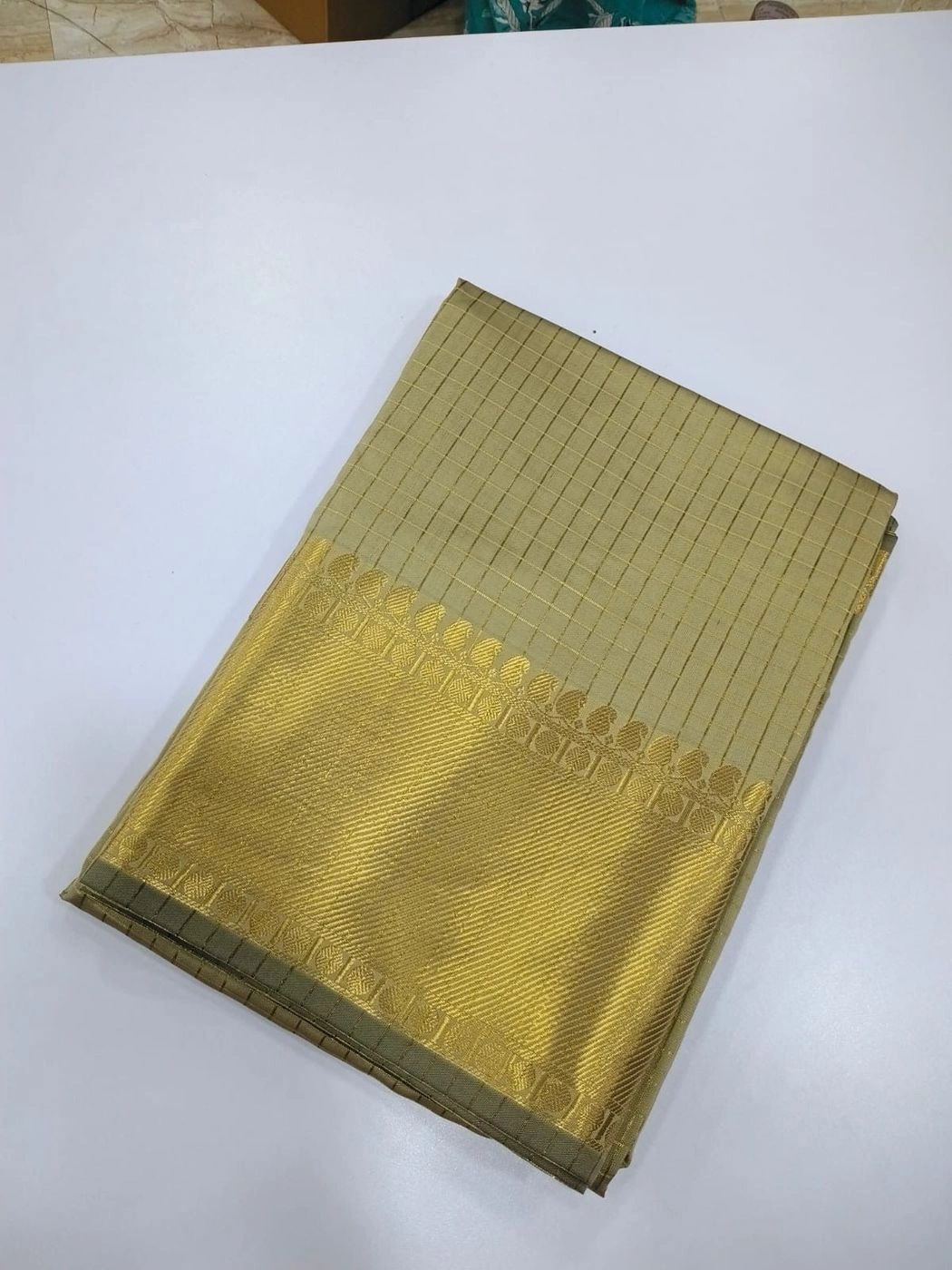 Premium Banarasi Soft Silk Saree with Running Blouse | Golden Zari Check Design 2