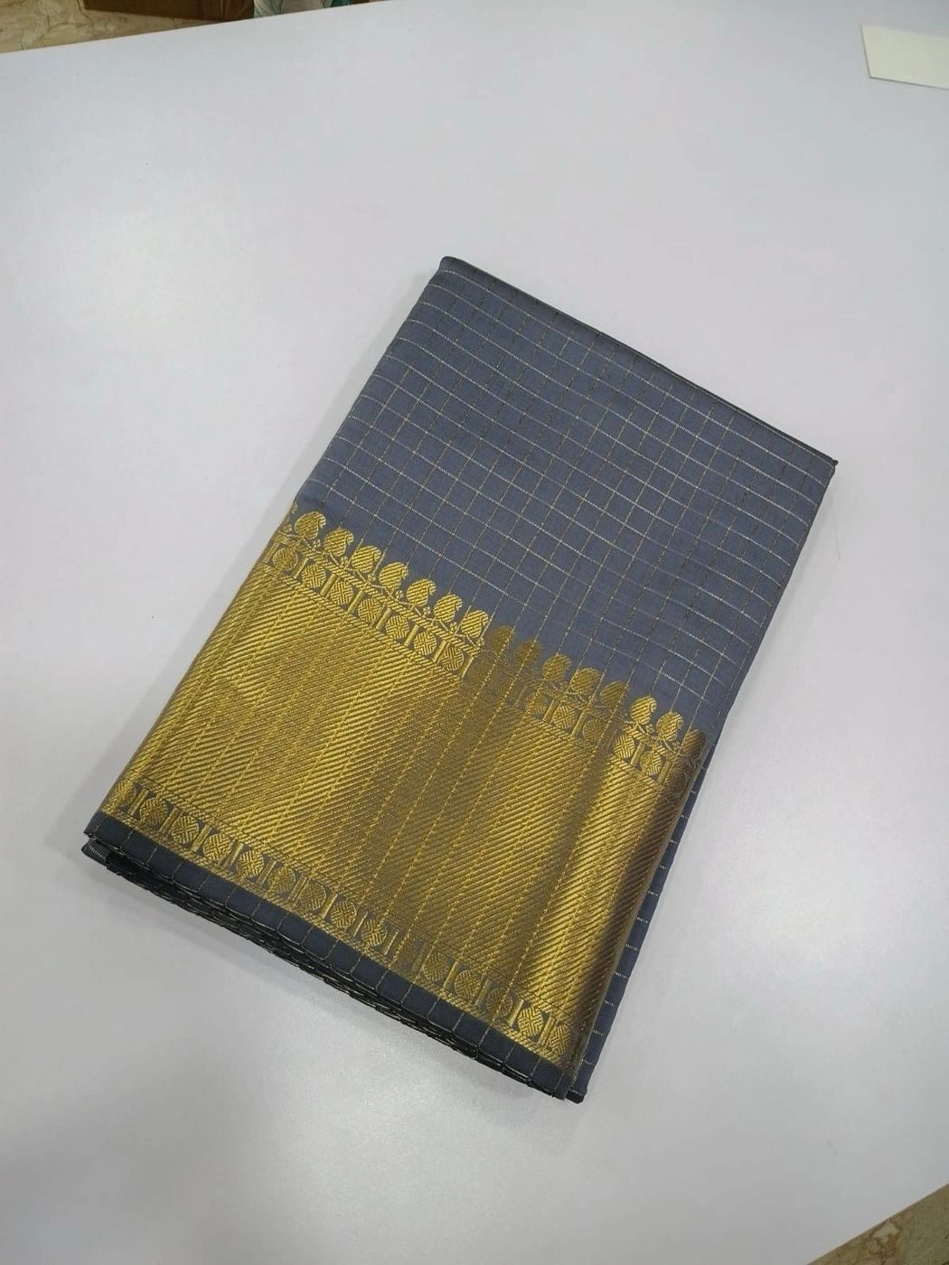 Premium Banarasi Soft Silk Saree with Running Blouse | Golden Zari Check Design 3
