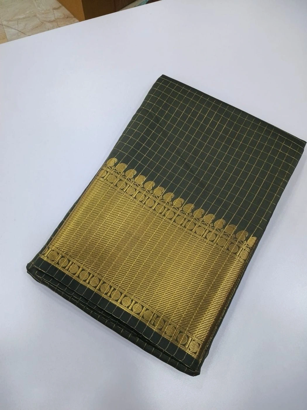 Premium Banarasi Soft Silk Saree with Running Blouse | Golden Zari Check Design 4