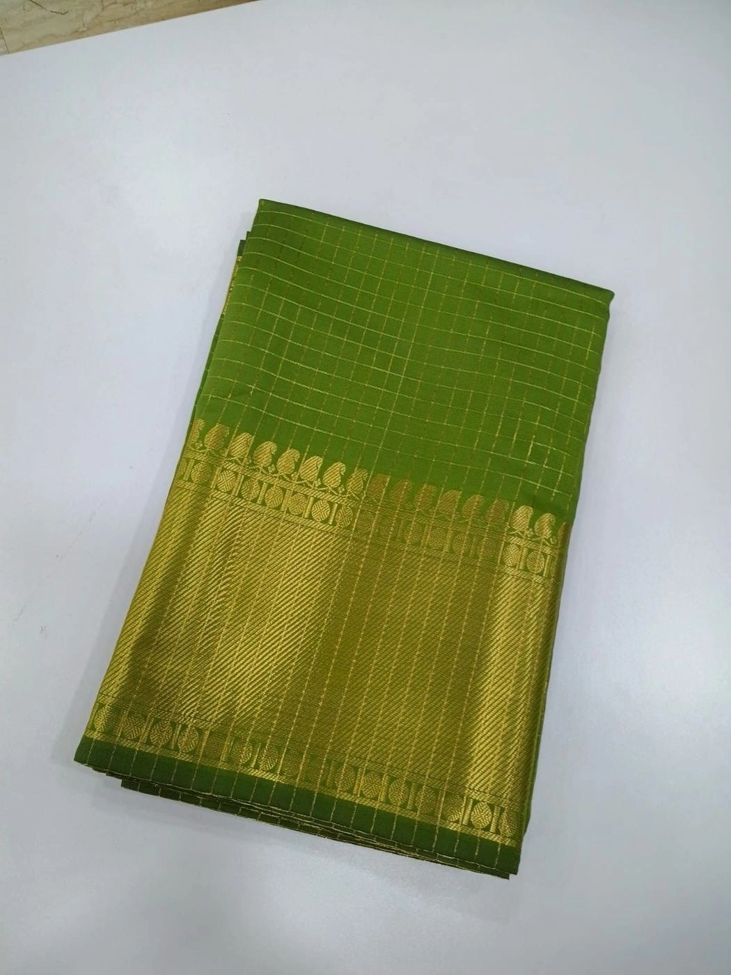 Premium Banarasi Soft Silk Saree with Running Blouse | Golden Zari Check Design 5