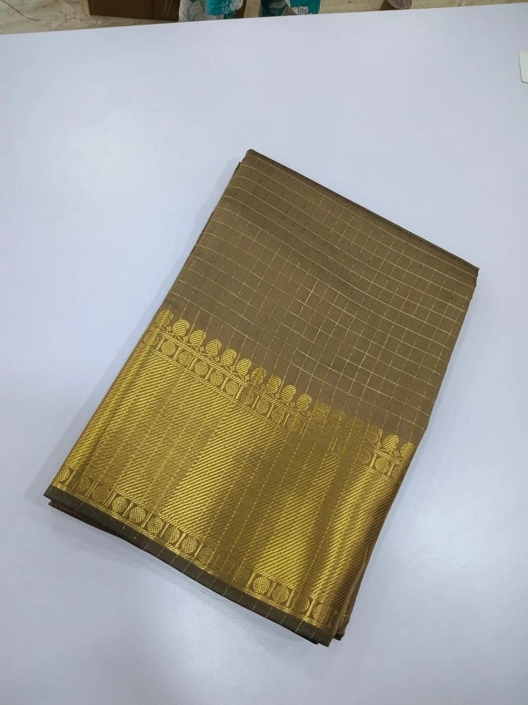 Premium Banarasi Soft Silk Saree with Running Blouse | Golden Zari Check Design 6