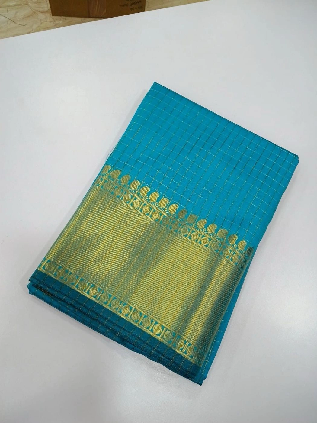 Premium Banarasi Soft Silk Saree with Running Blouse | Golden Zari Check Design 7