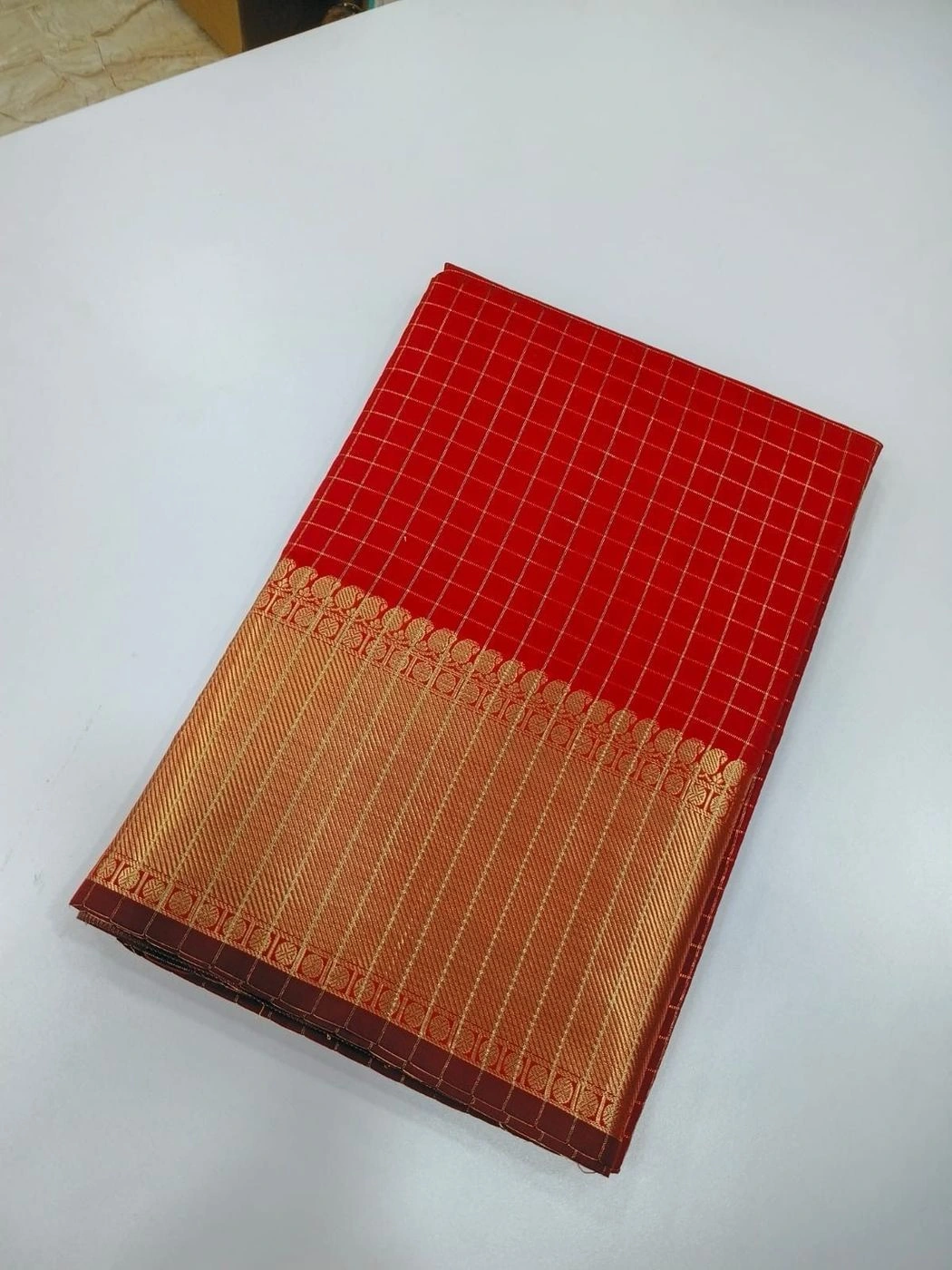Premium Banarasi Soft Silk Saree with Running Blouse | Golden Zari Check Design 1