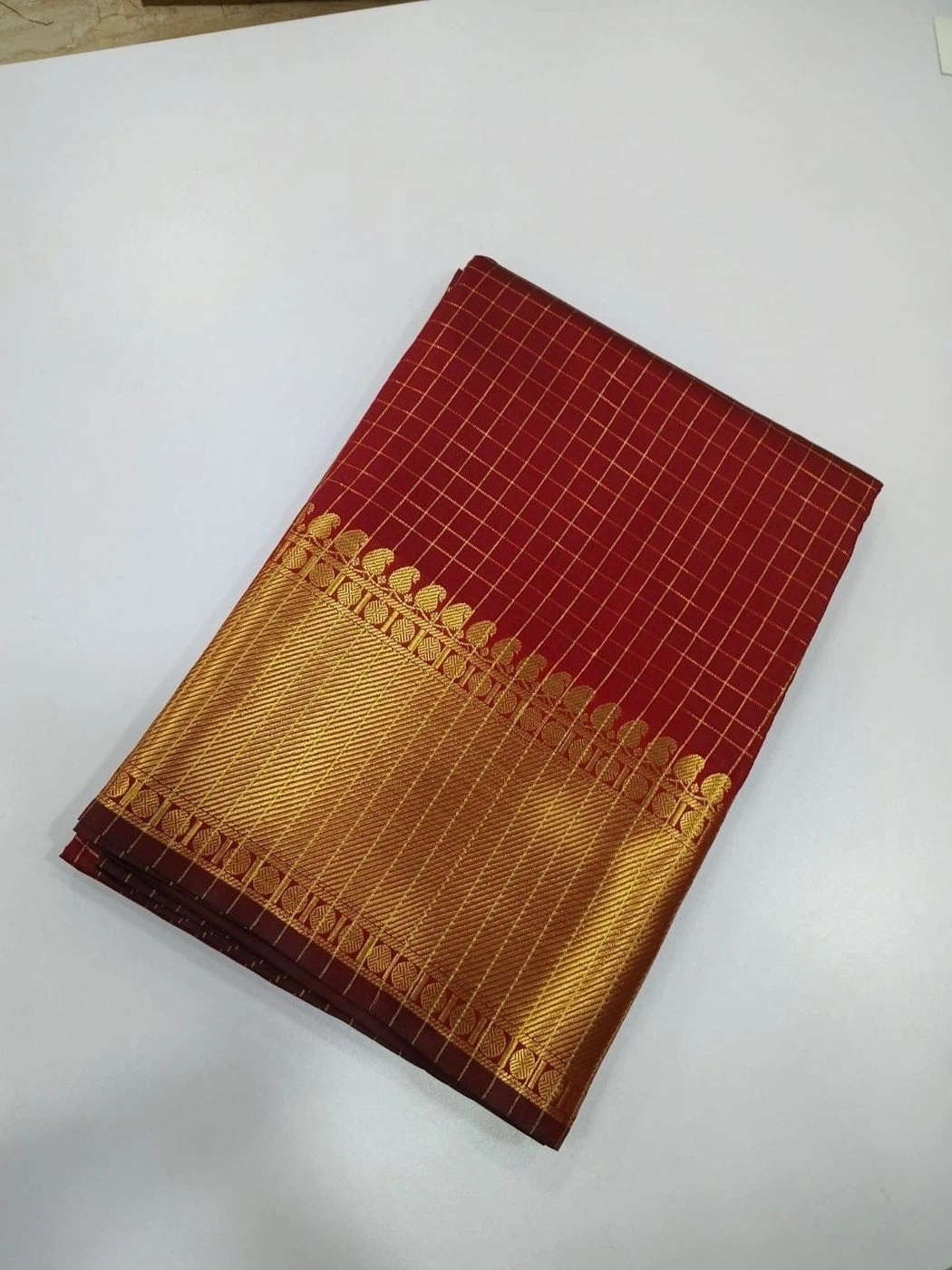 Premium Banarasi Soft Silk Saree with Running Blouse | Golden Zari Check Design 8