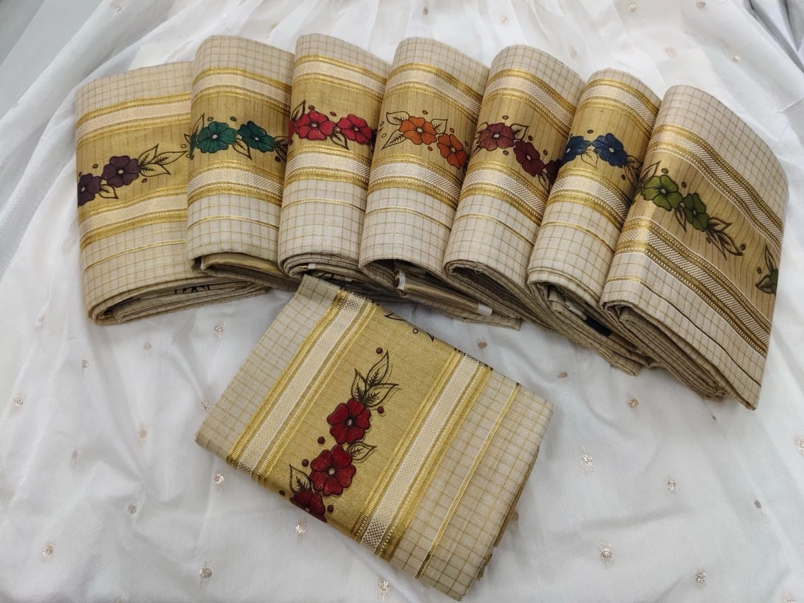 Floral Micro-Check Set Mundu