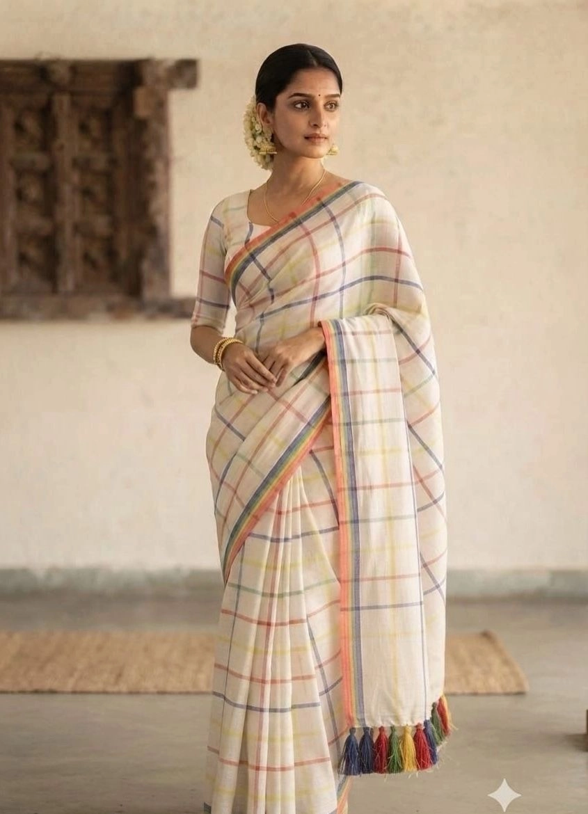 Multicolor Checks Cotton Saree 1