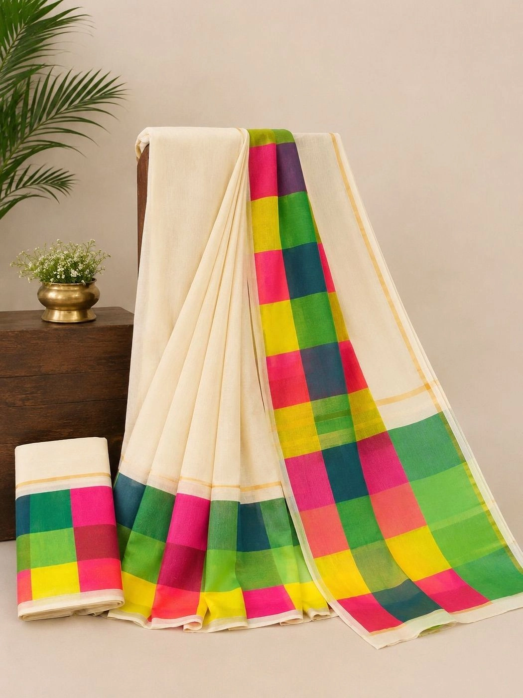 Madras Check Pure Cotton Saree 3