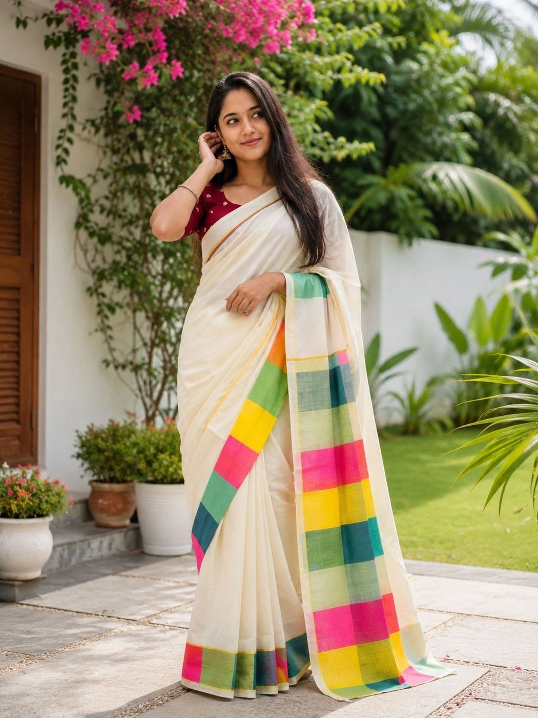 Madras Check Pure Cotton Saree 1