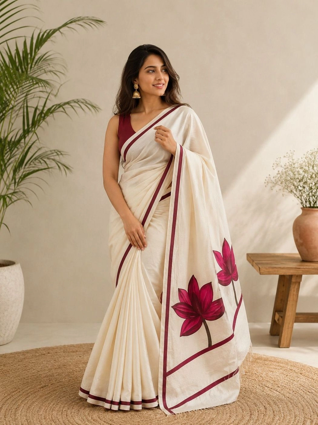 Ithal Floral Print Cotton Saree 1