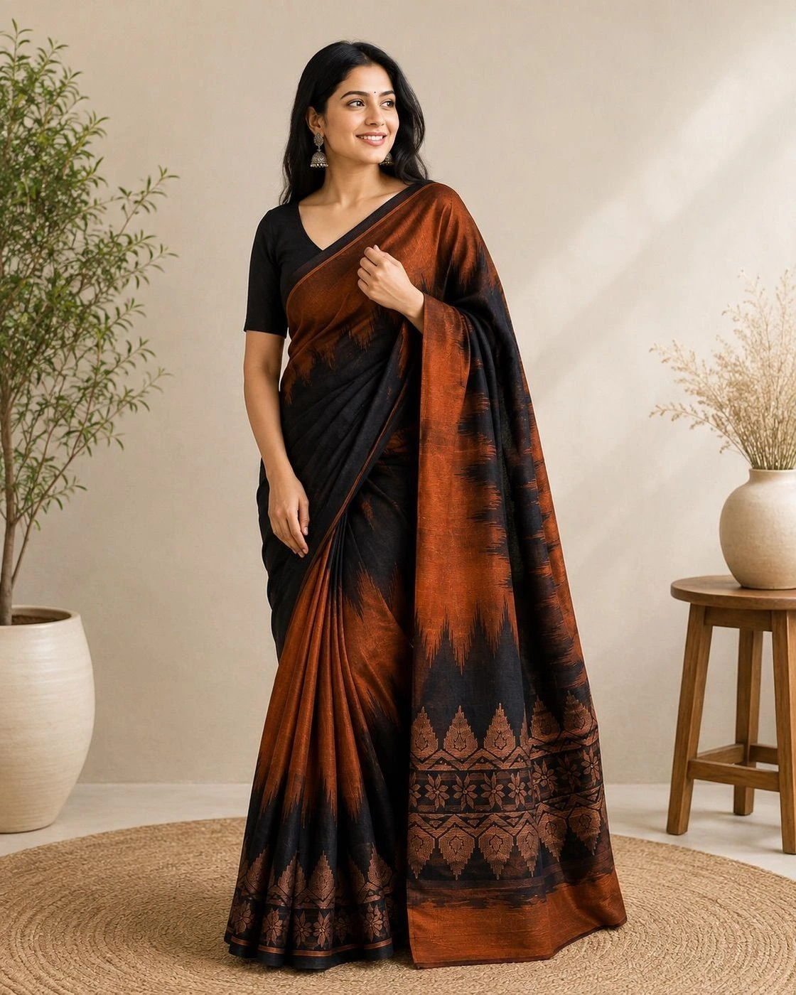Double-Side Temple Korvai Cotton Saree 1