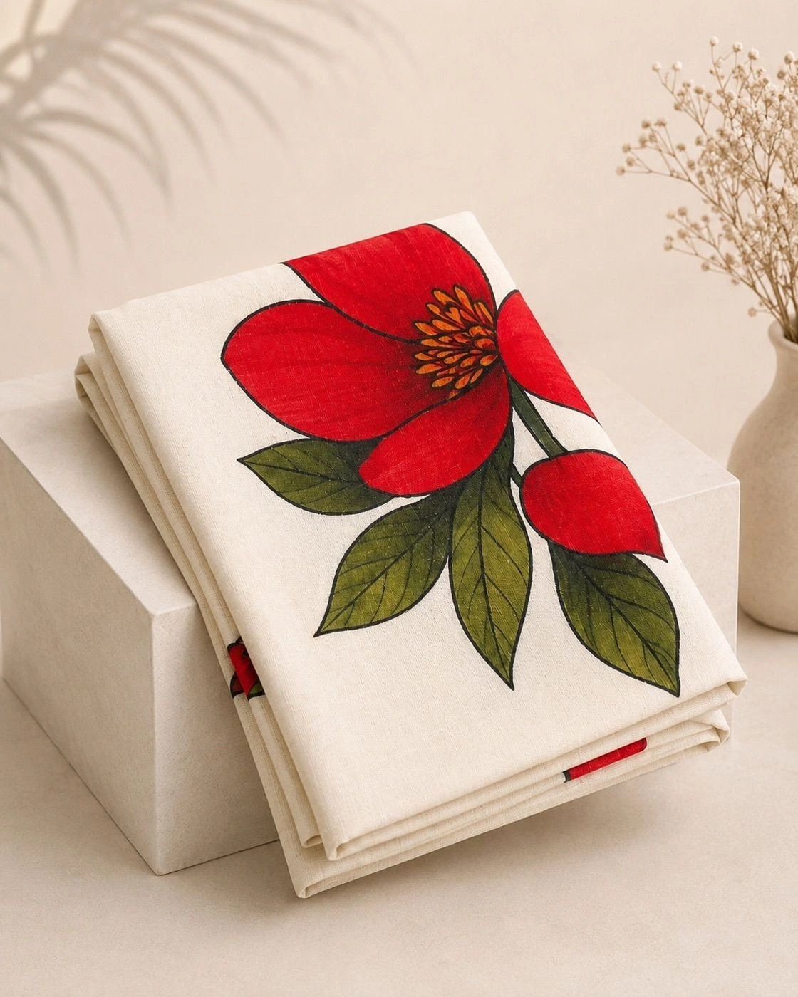 Red Blossom Cotton Saree 2