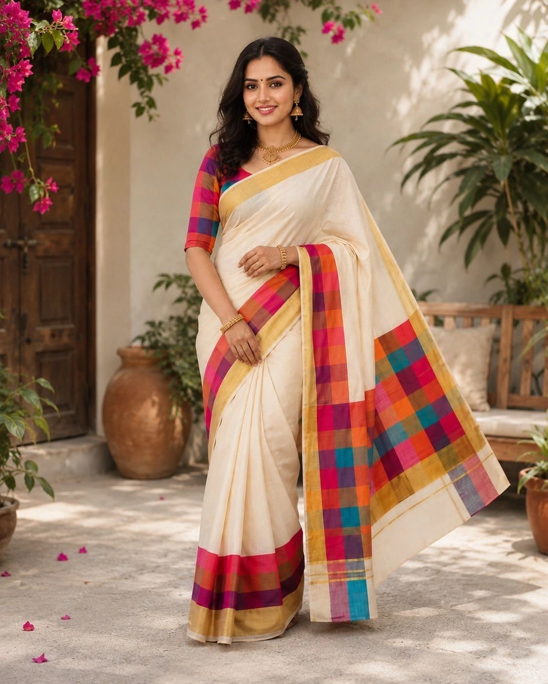 Trending Madras Checks Cotton Saree 1
