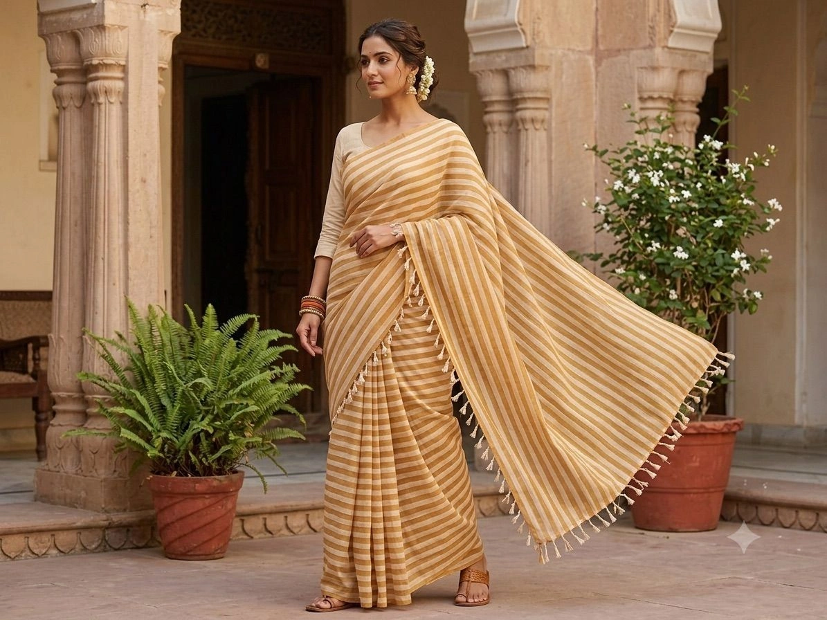 All-Over Stripes Cotton Saree 1