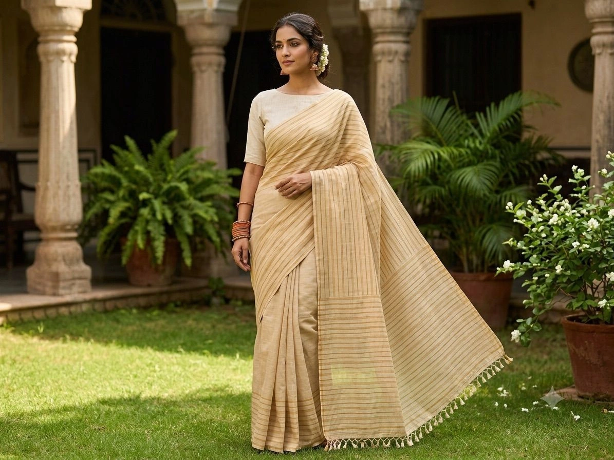 All-Over Stripes Cotton Saree 3