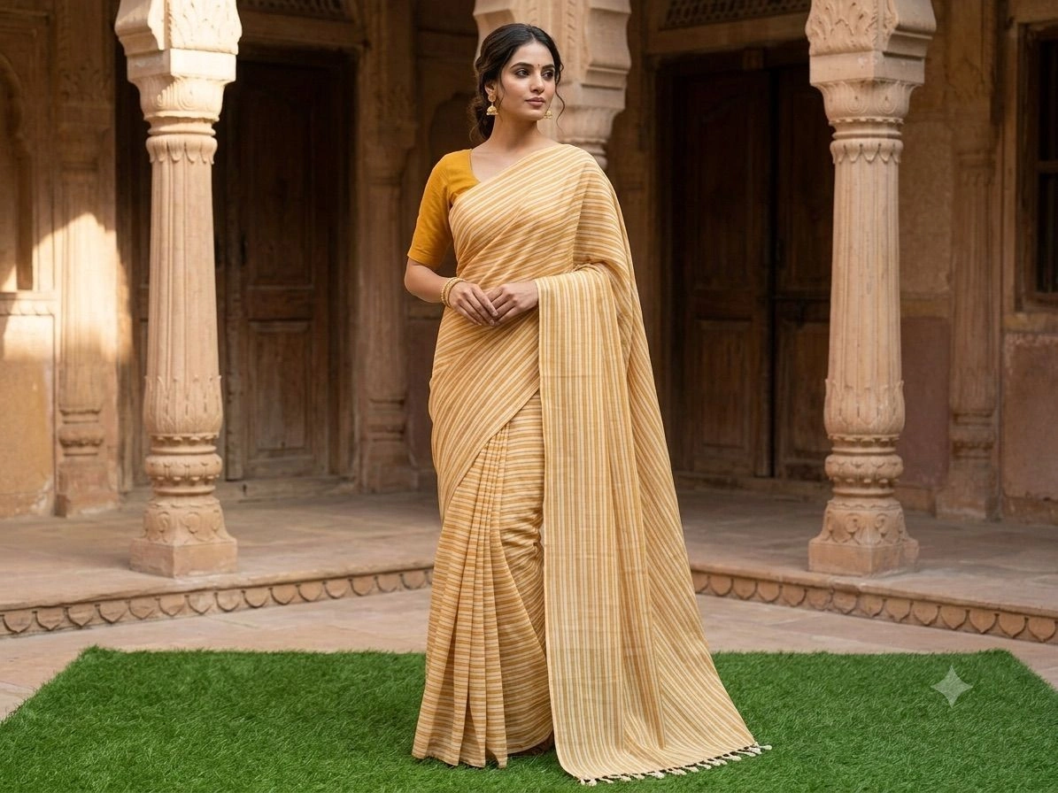 All-Over Stripes Cotton Saree 7