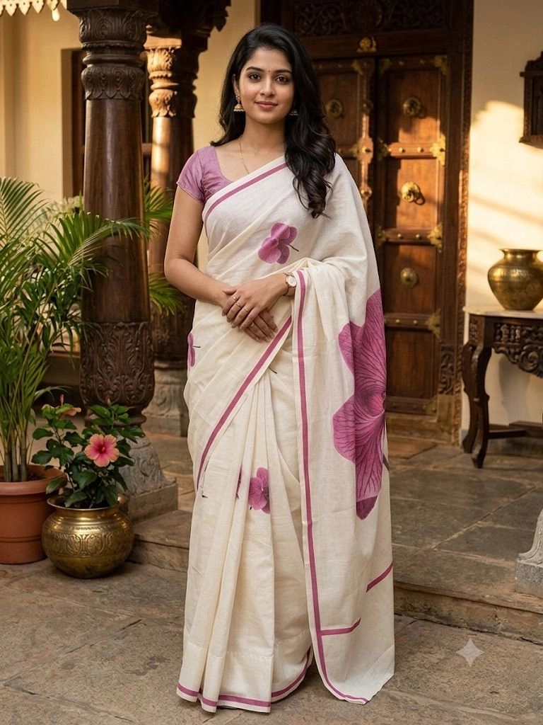 Pink Blossom Pure Cotton Saree 1