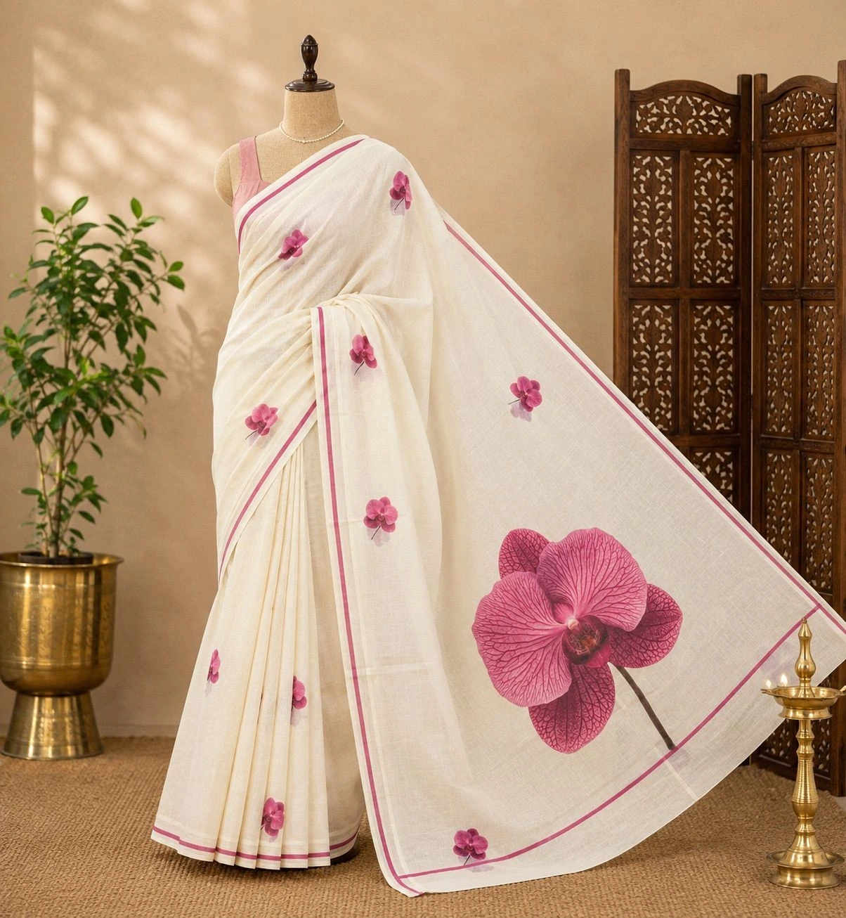 Pink Blossom Pure Cotton Saree 2