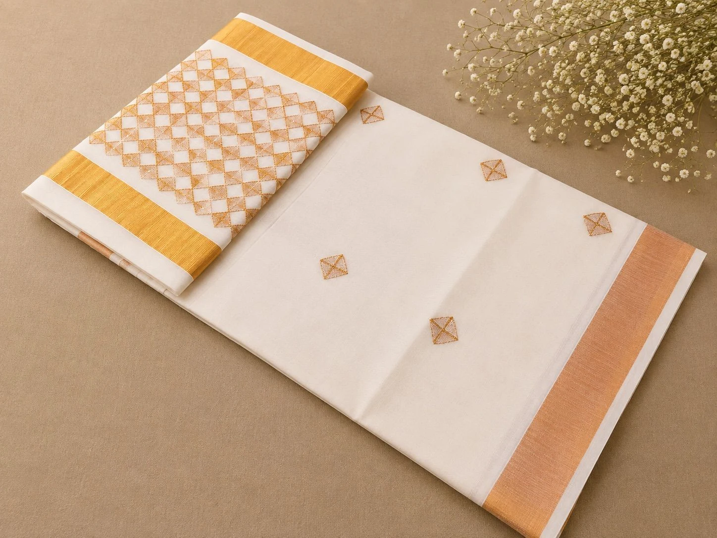 Embroidery Cotton Set Saree – Golden Diamond 1