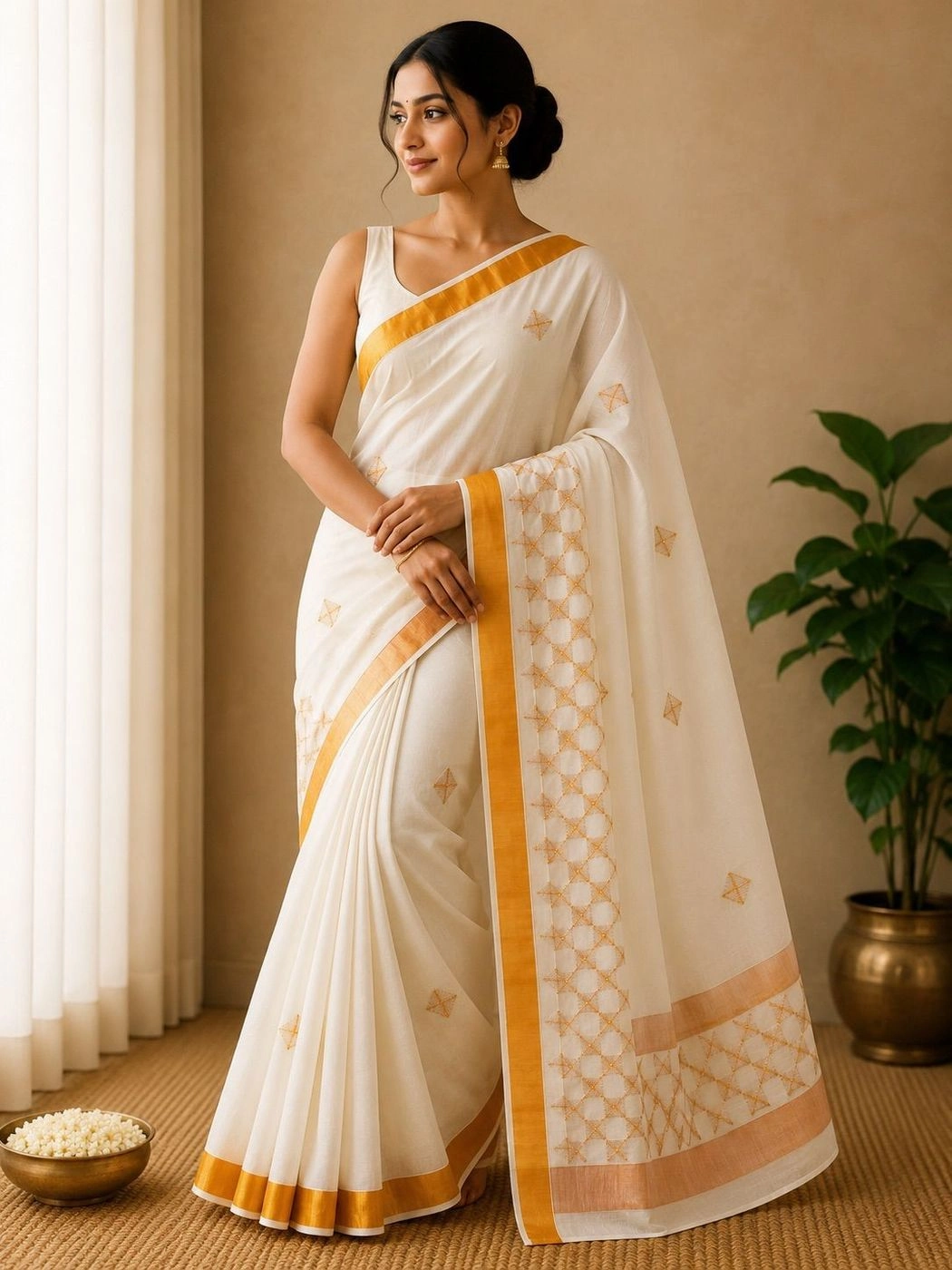 Embroidery Cotton Set Saree – Golden Diamond 2