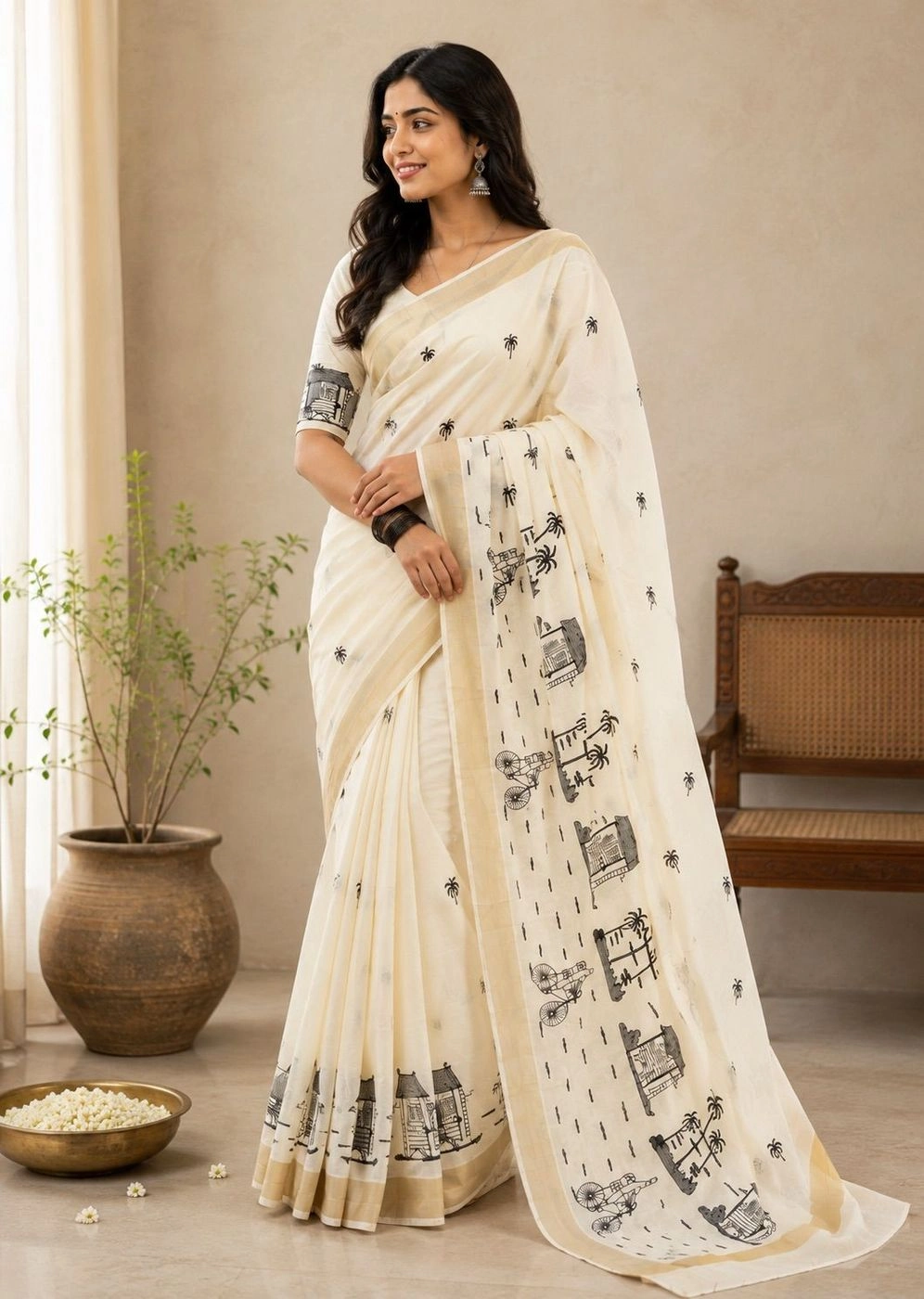 Chai Kada – Cotton Embroidered Saree 1