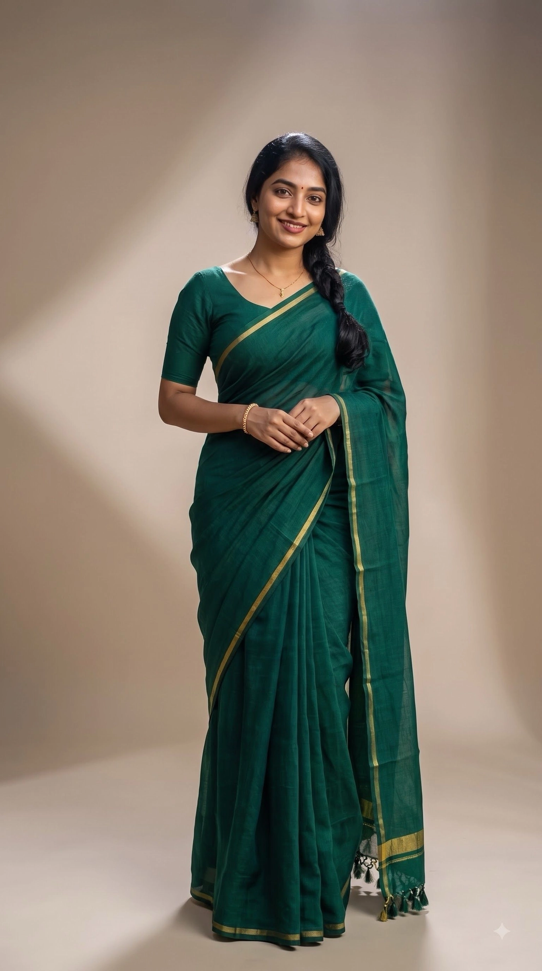 Bottle Green Mul Mul Saree 1