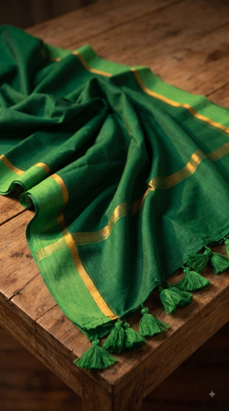 Bottle Green Mul Mul Saree 2