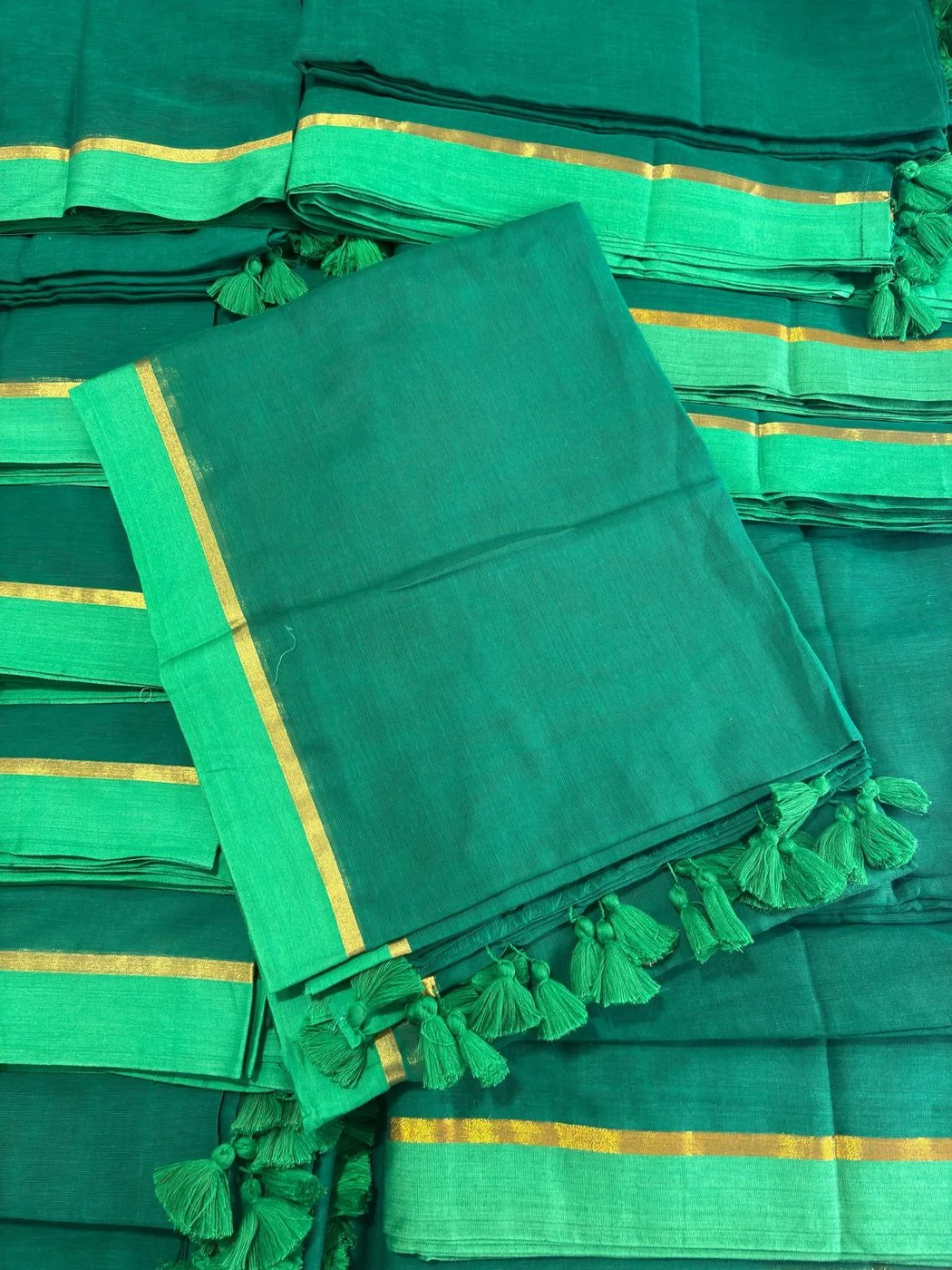 Bottle Green Mul Mul Saree 3