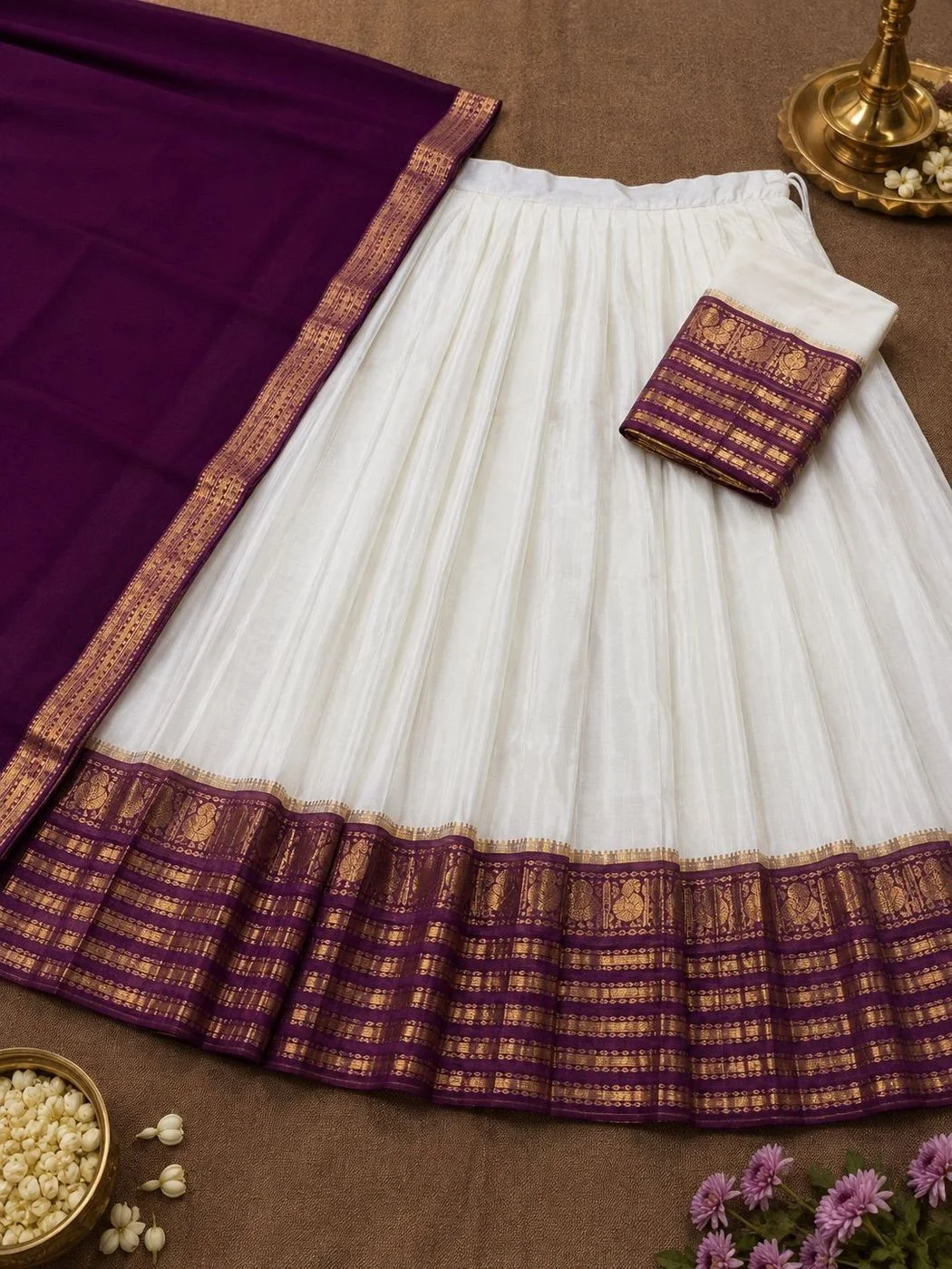 Madhura Purple Mul Cotton Davani