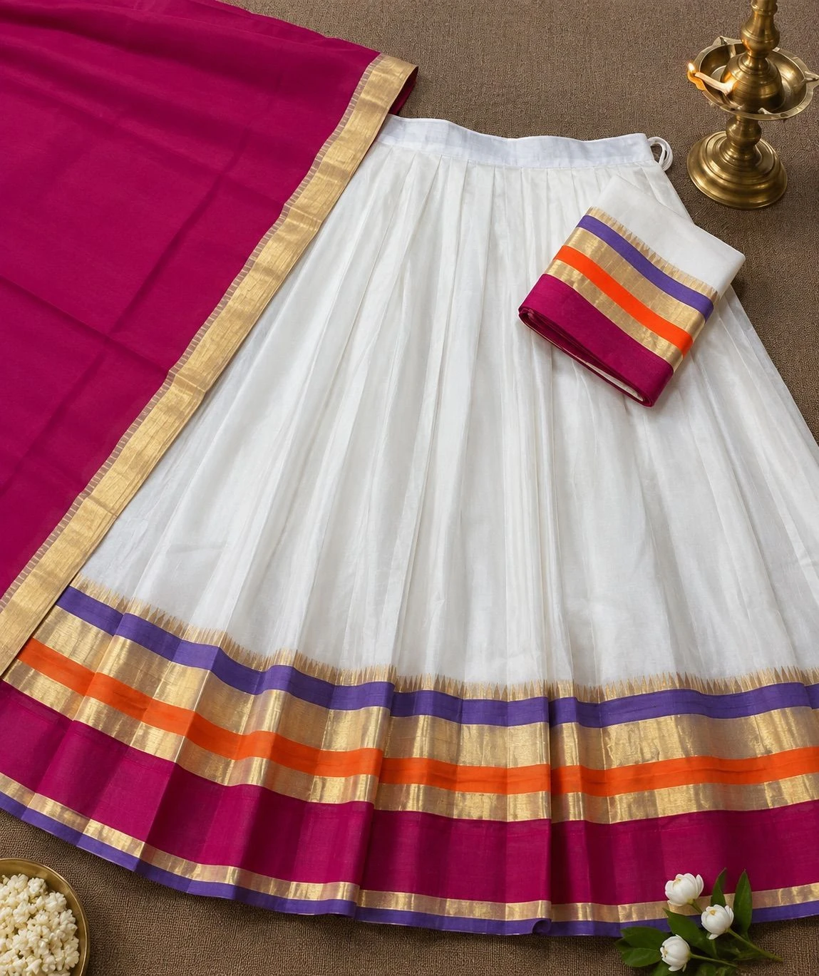 Rajamalli Pink & Gold Mul Cotton Davani
