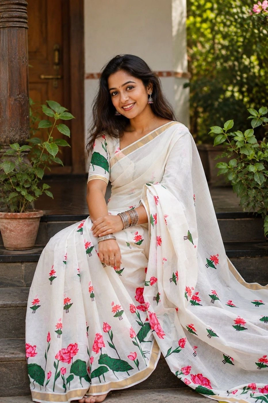 Sumangala – Small Lotus Set Saree 1