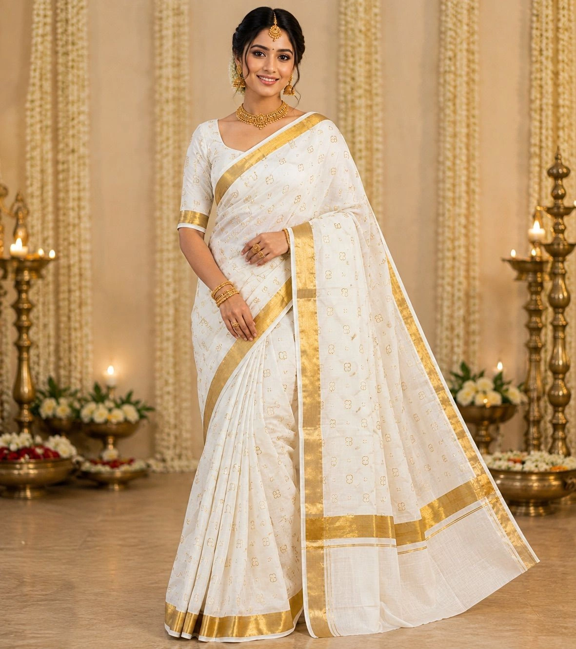 Malayalam Akshara Mala Embroidered Cotton Saree 2