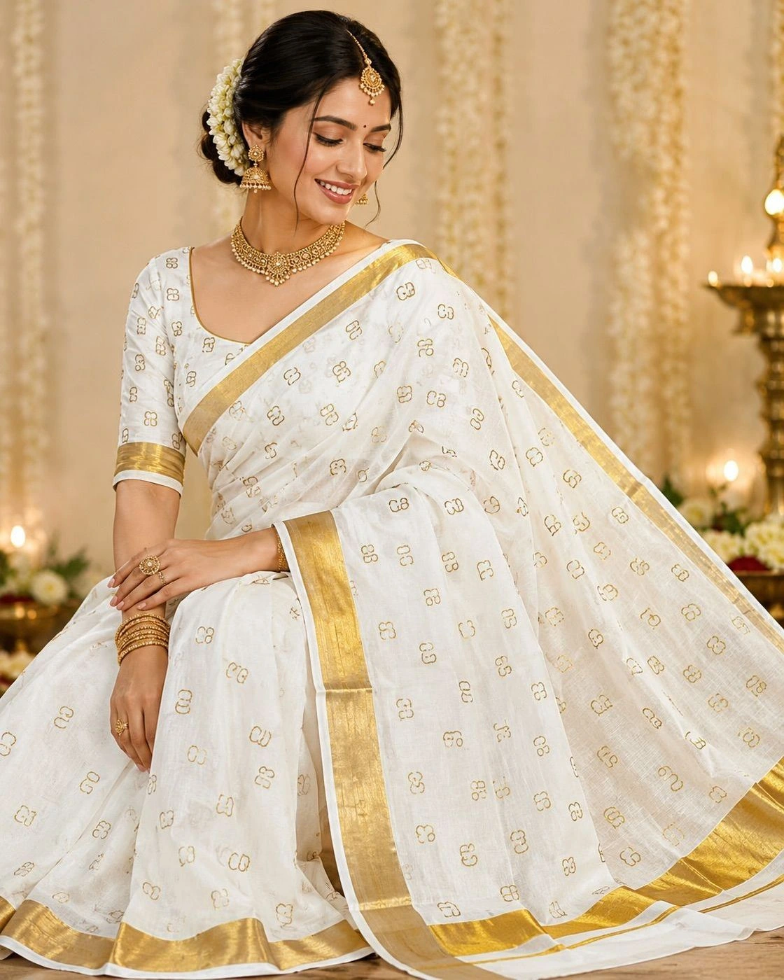 Malayalam Akshara Mala Embroidered Cotton Saree 1