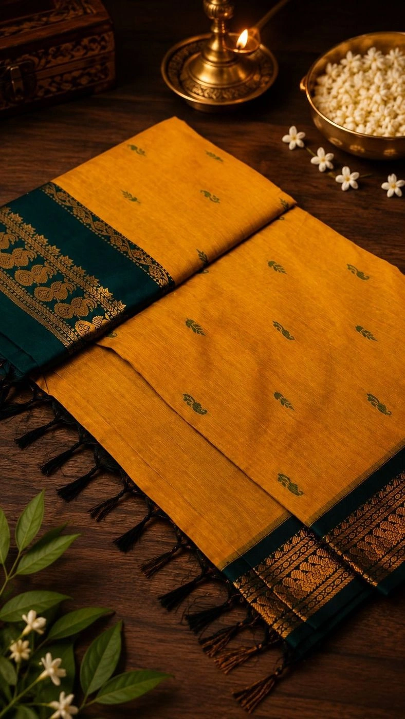Kalyani Premium Cotton Saree with Contrast Border & Butta Work 2