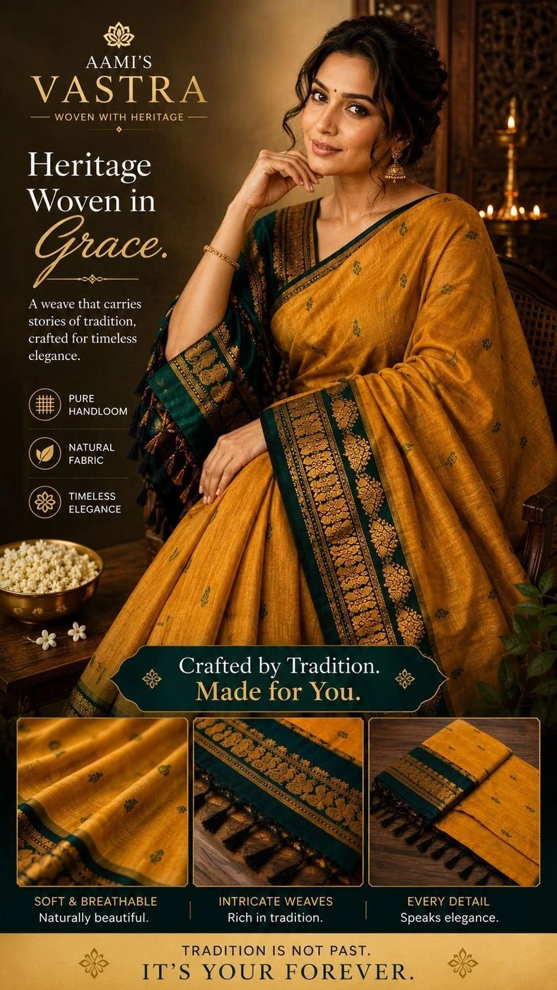 Kalyani Premium Cotton Saree with Contrast Border & Butta Work 3