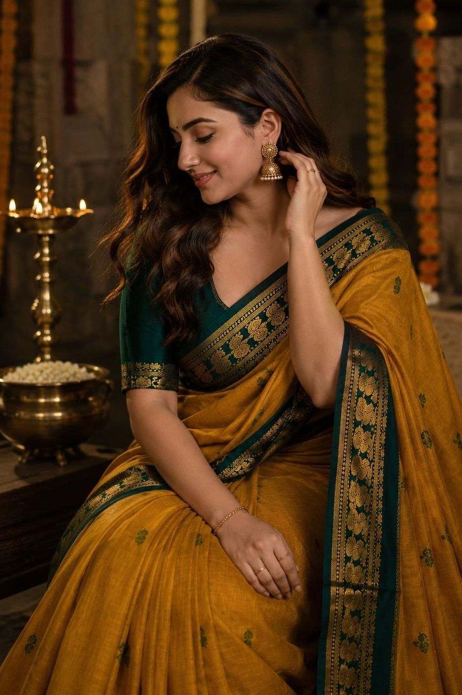 Kalyani Premium Cotton Saree with Contrast Border & Butta Work 1
