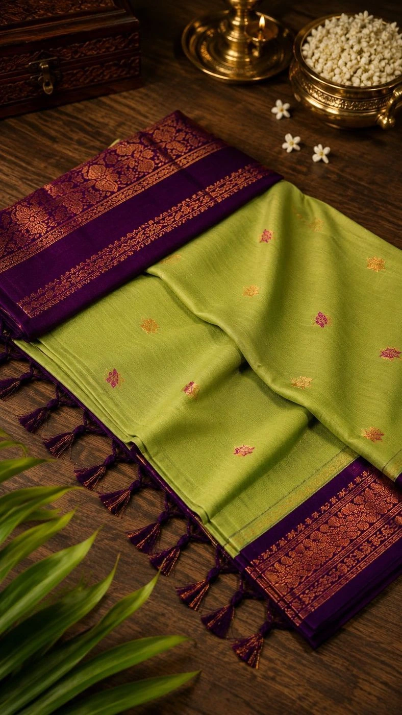 Kalyani Cotton Saree with Contrast Border & Small Butta Work 3