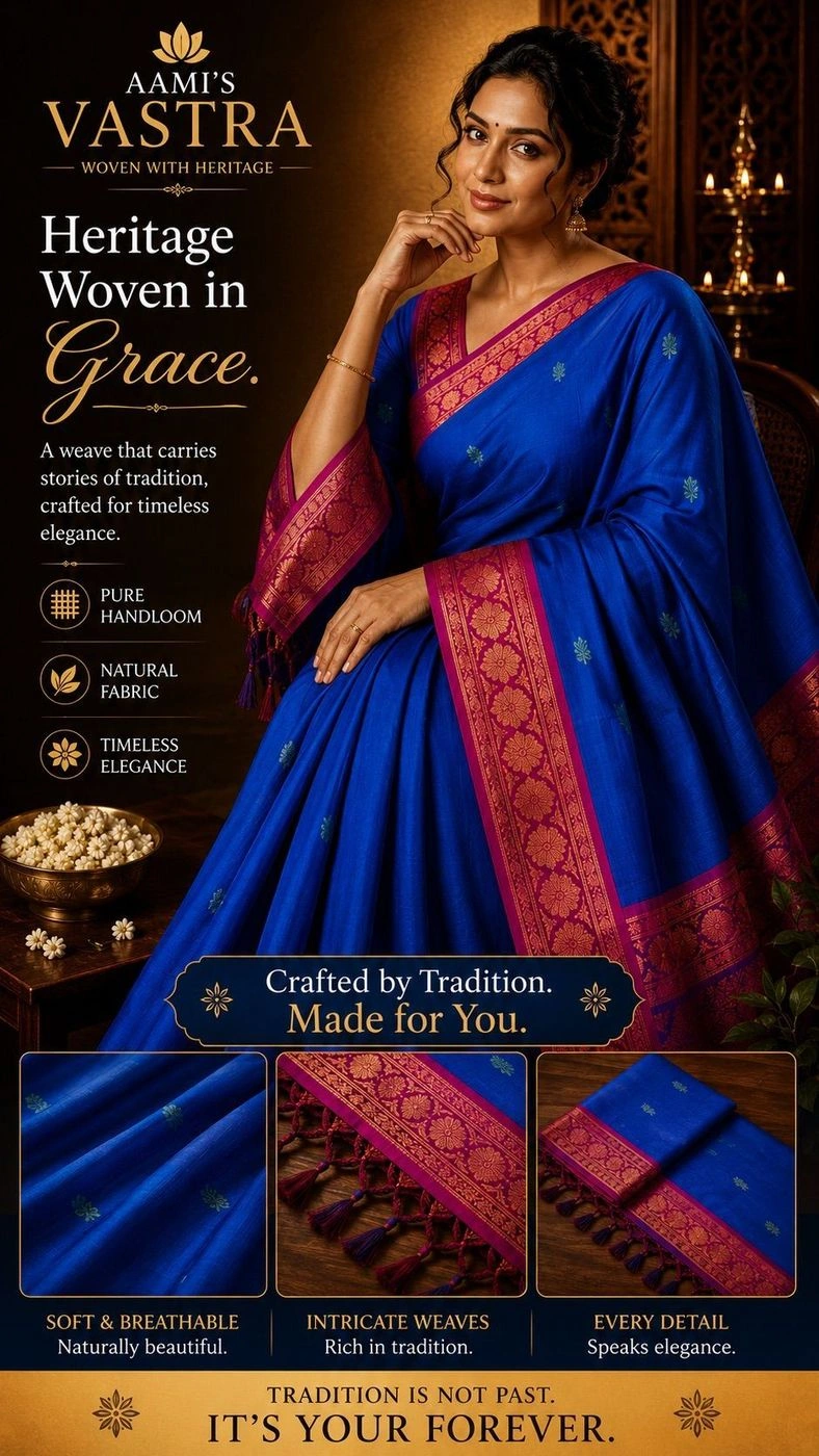 Kalyani Cotton Saree with Contrast Magenta Border & Small Butta Work 2