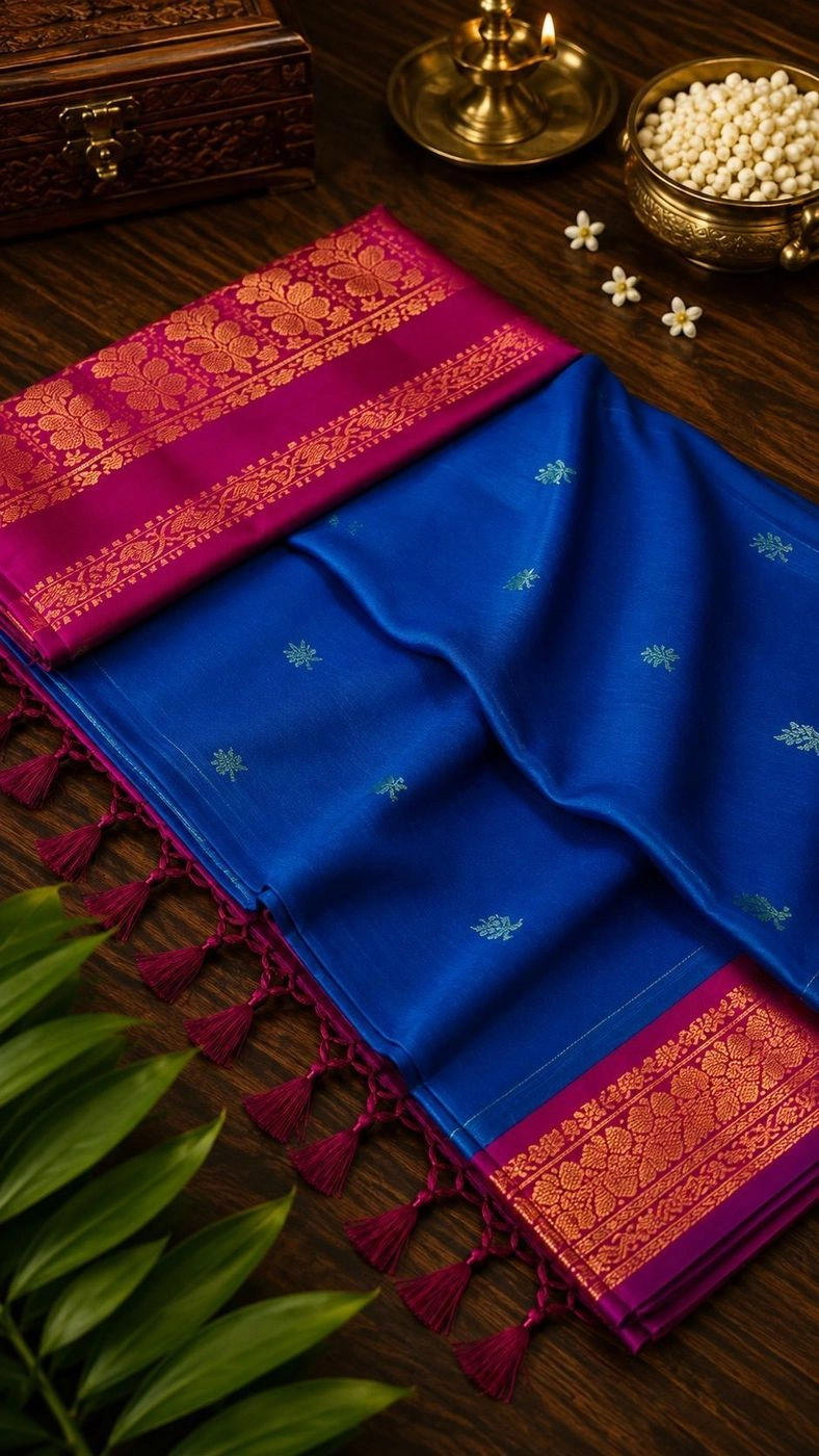 Kalyani Cotton Saree with Contrast Magenta Border & Small Butta Work 3