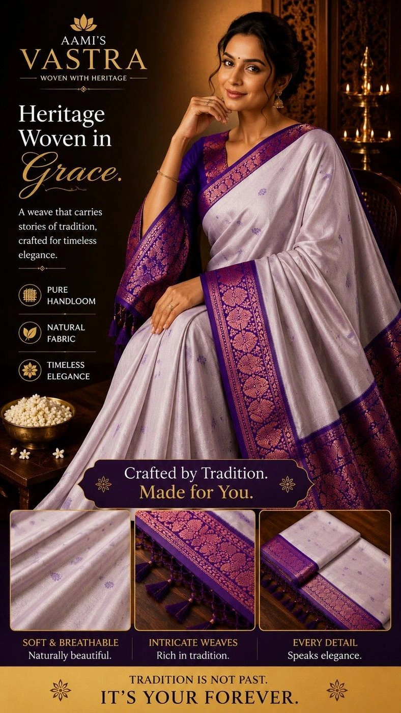 Kalyani Cotton Saree with Contrast Purple Border & Small Butta Work 2