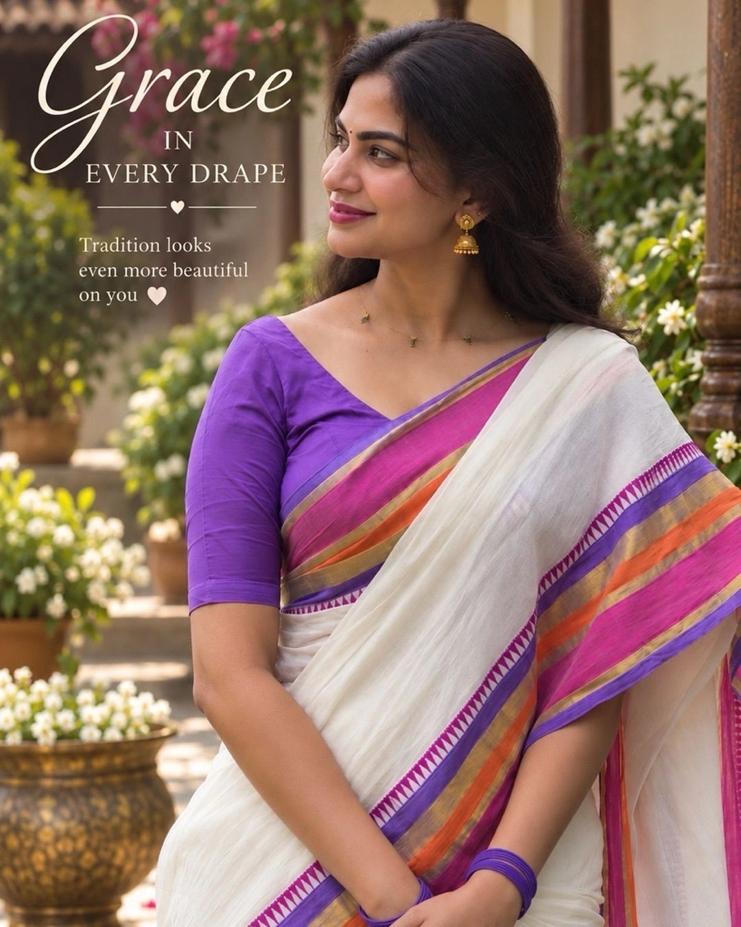 Lavanya Pink & Lavender Mulmul Cotton Saree 1