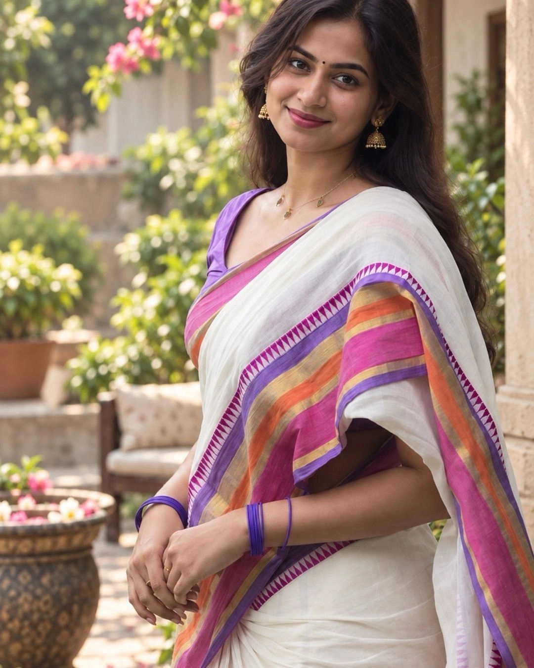 Lavanya Pink & Lavender Mulmul Cotton Saree 4