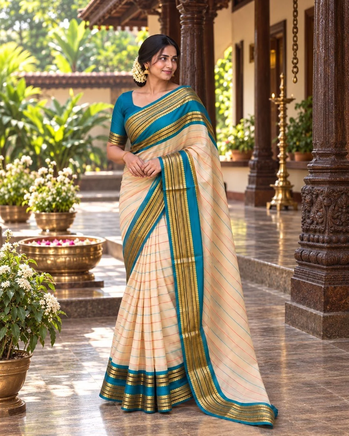 Kanchipuram Border Mul Cotton Saree 1