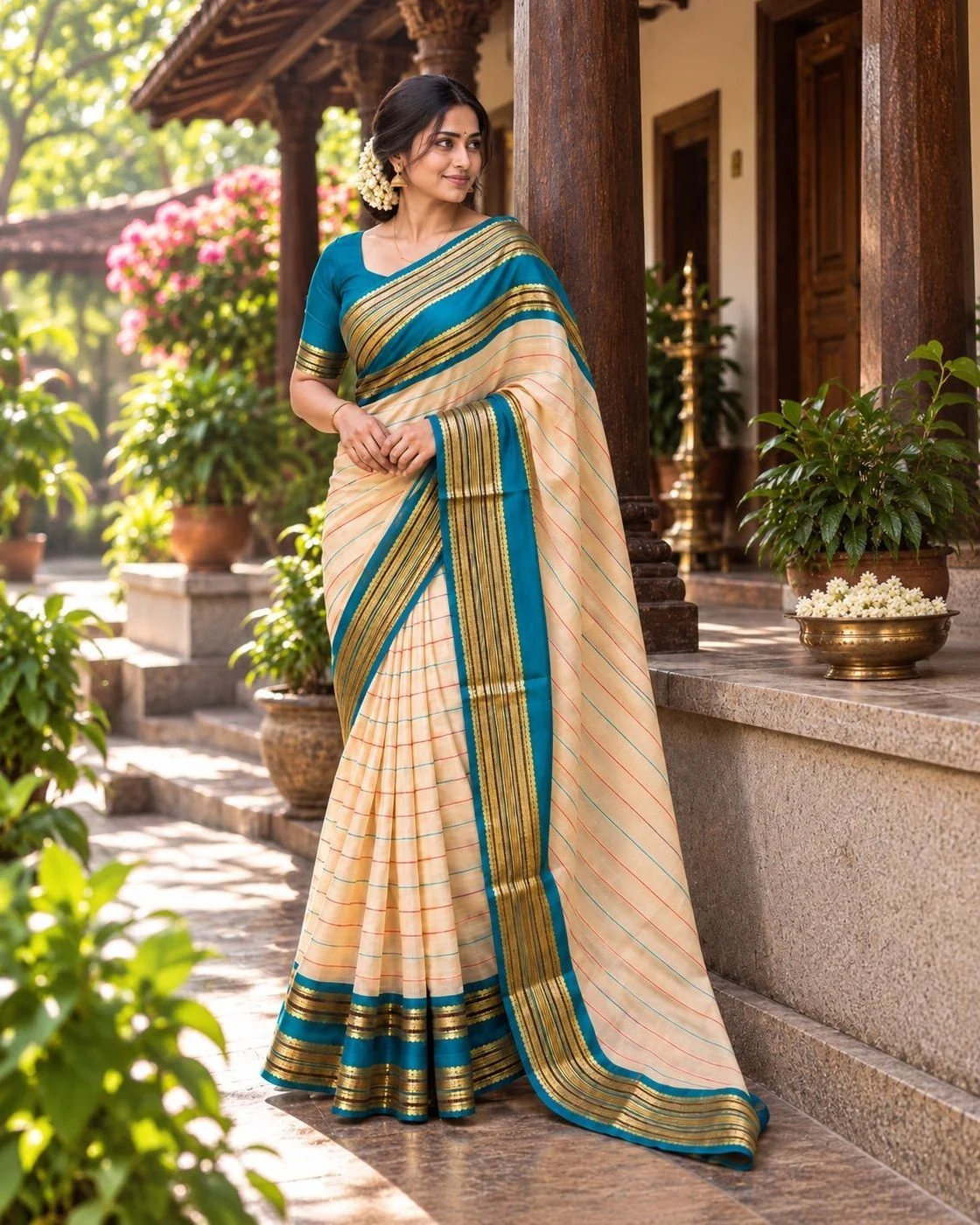 Kanchipuram Border Mul Cotton Saree 3