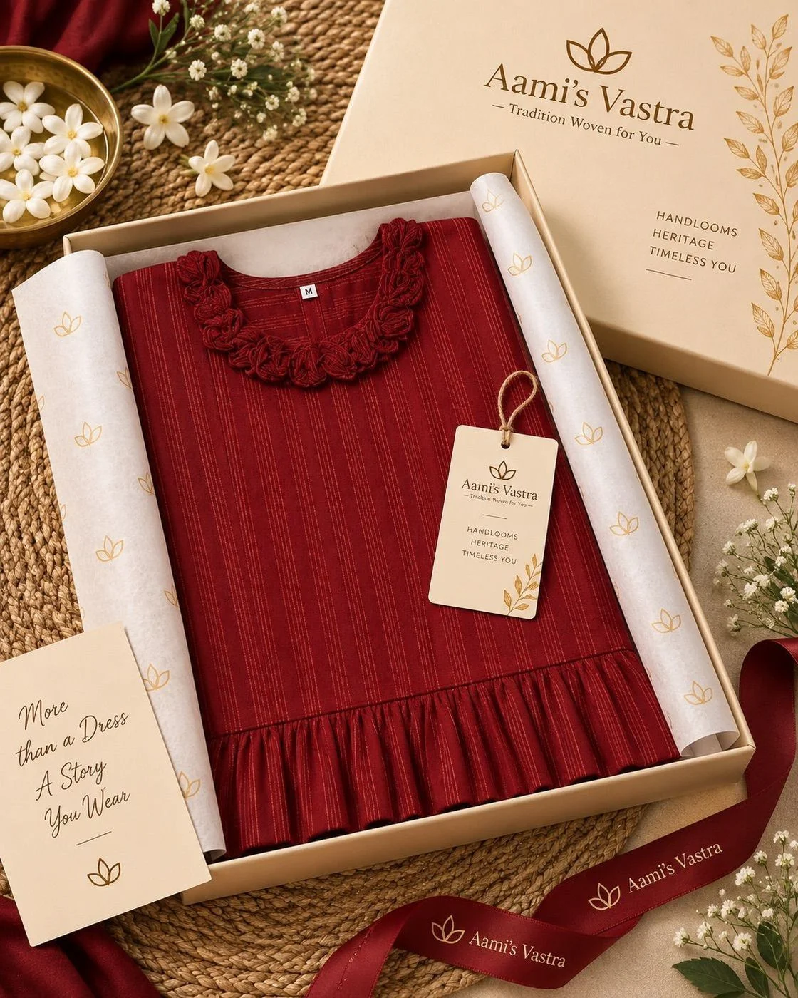 Wine Red A-Line Georgette Long Dress for Women – Premium Vertical Stripe Dress with 3/4 Sleeves, Embellished Neckline & Flared Silhouette 2