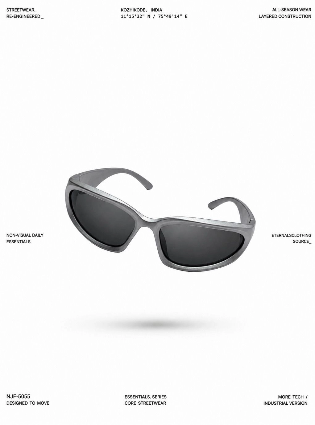 Oval Wrap Sunglass ( Silver )